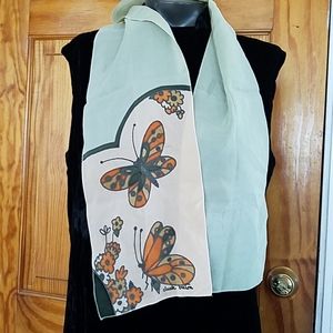 Claude Breton Silk Scarf Butterflies Green Peach